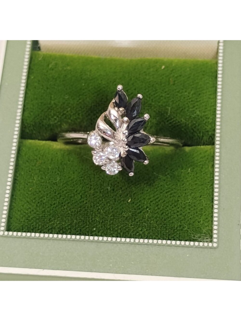 Vtg RJ Graziano Black Sapphire w/ CZ 925 Sterling Silver Cocktail Ring Size 9.5